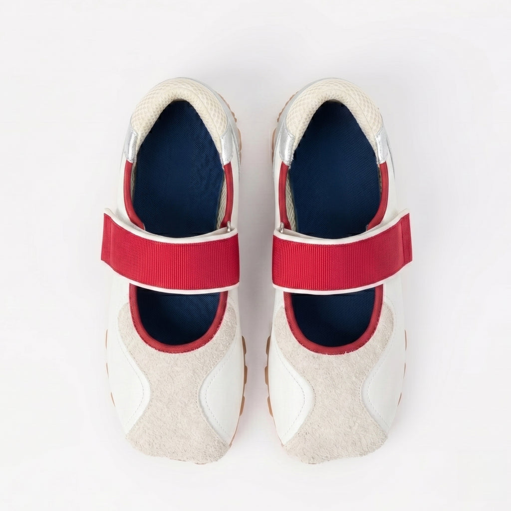 The Dual Stride White square-toe Mary Jane flats
