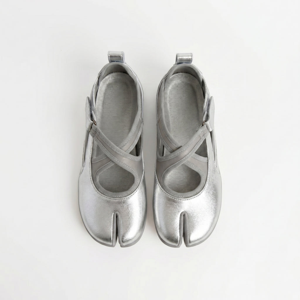 Bailarina plana Tabi Mary-Jane plateada Dual Stride