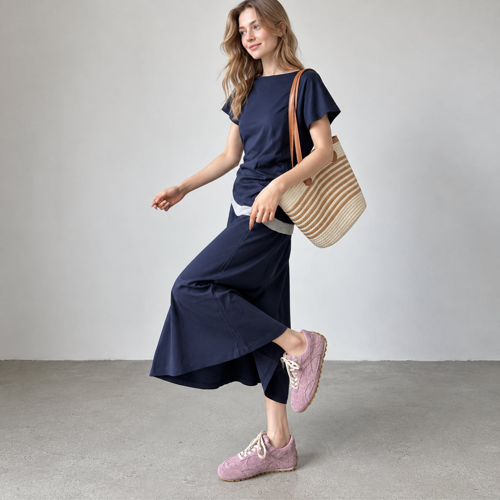 The Dual Stride Dusty Pink Suede Retro Low-Profile Sneakers
