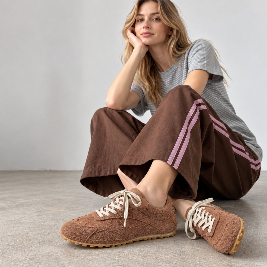 The Dual Stride Women's Brown Suede Retro Lace-Up Casual Sneakers