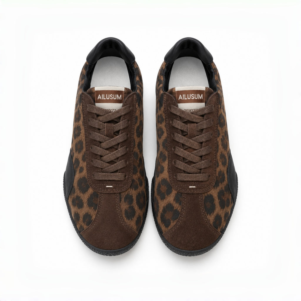 The Dual Stride Leopard Brown Retro Sneakers