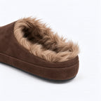 The Dual Stride Women's Dark Brown Suede Fur Lined Mule Slippers
