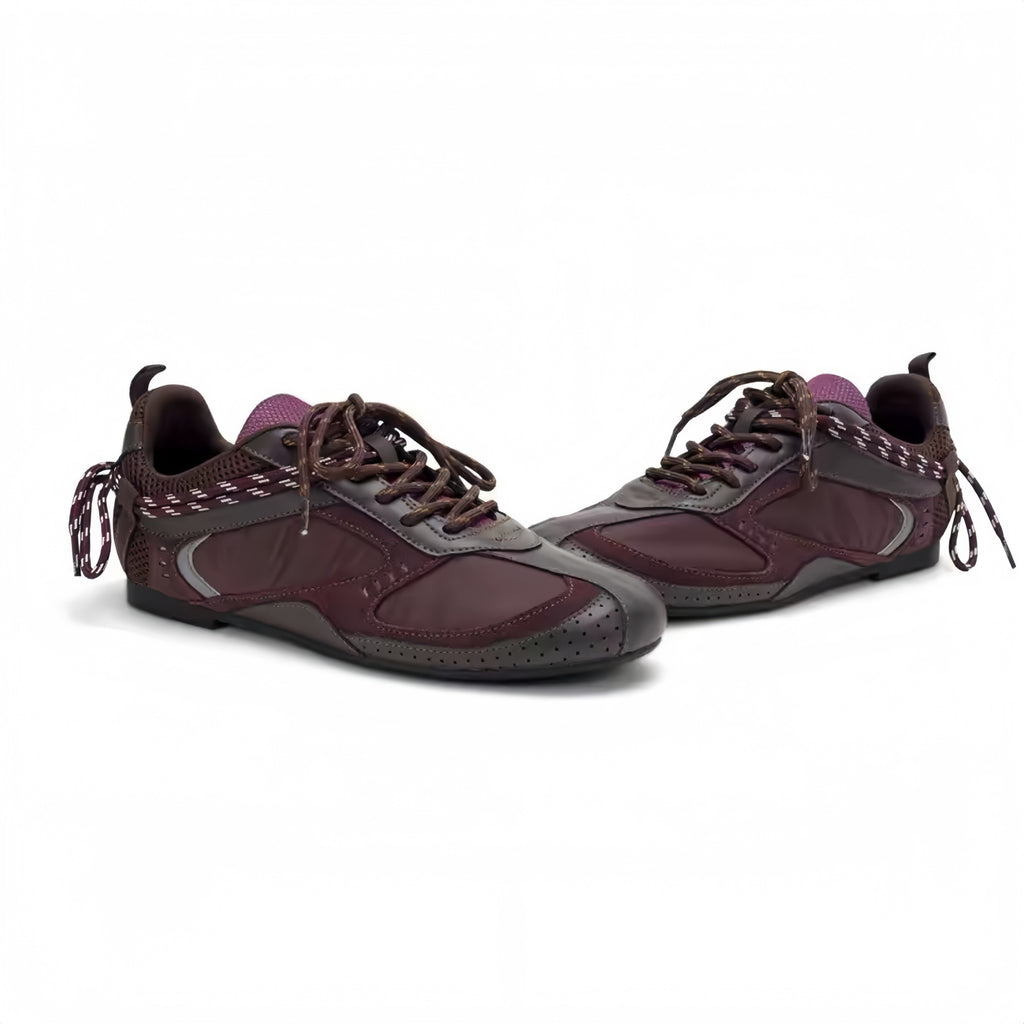 The Dual Stride Burgundy Vintage Trek Retro Trainer Sneakers