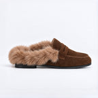 The Dual Stride Women's Brown Suede Faux Fur Loafer Mules – Runs One Size Small