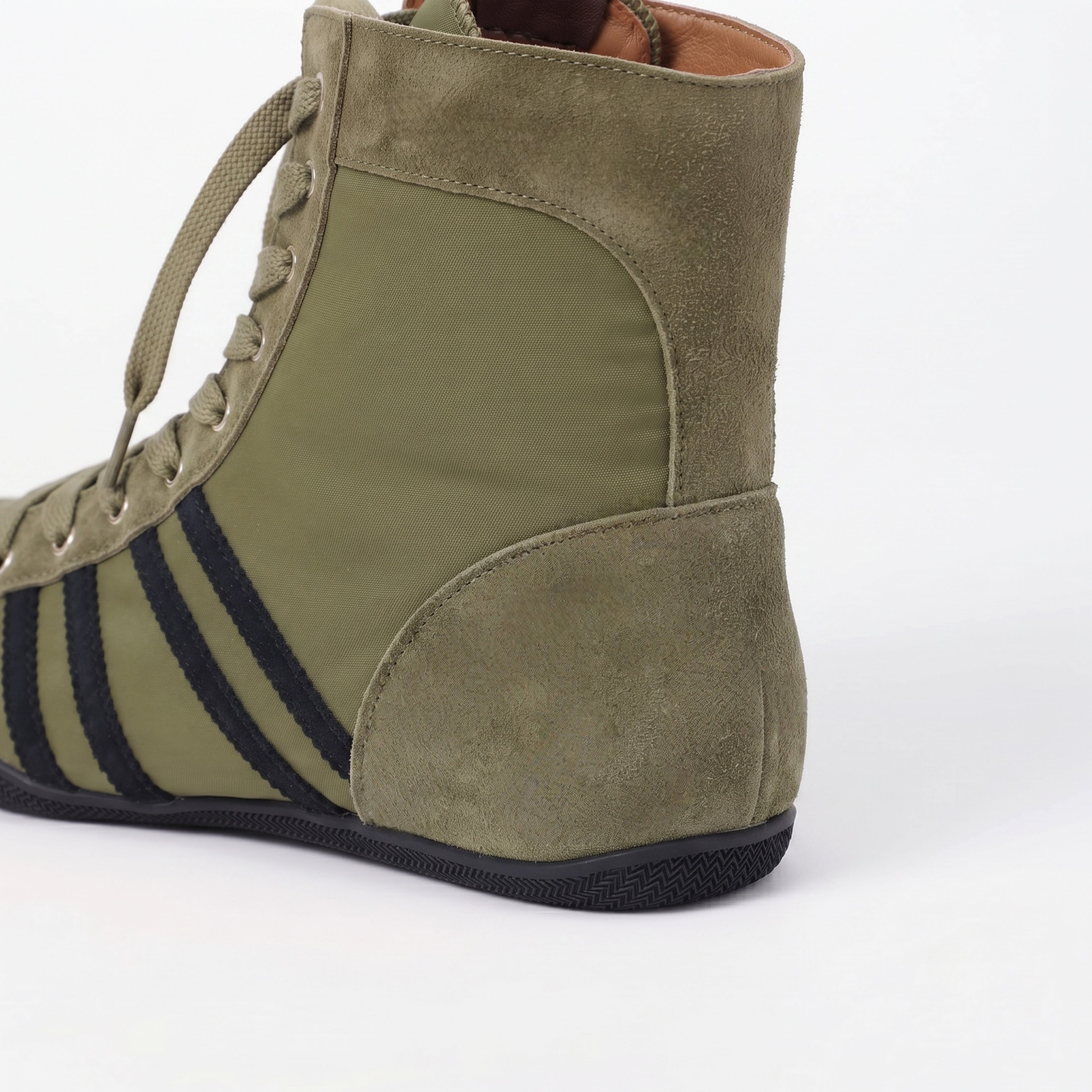 The Dual Stride Olive Stripe Retro High Top Ankle Boots