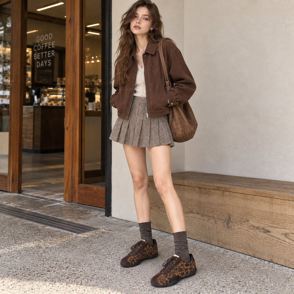The Dual Stride Leopard Brown Retro Sneakers