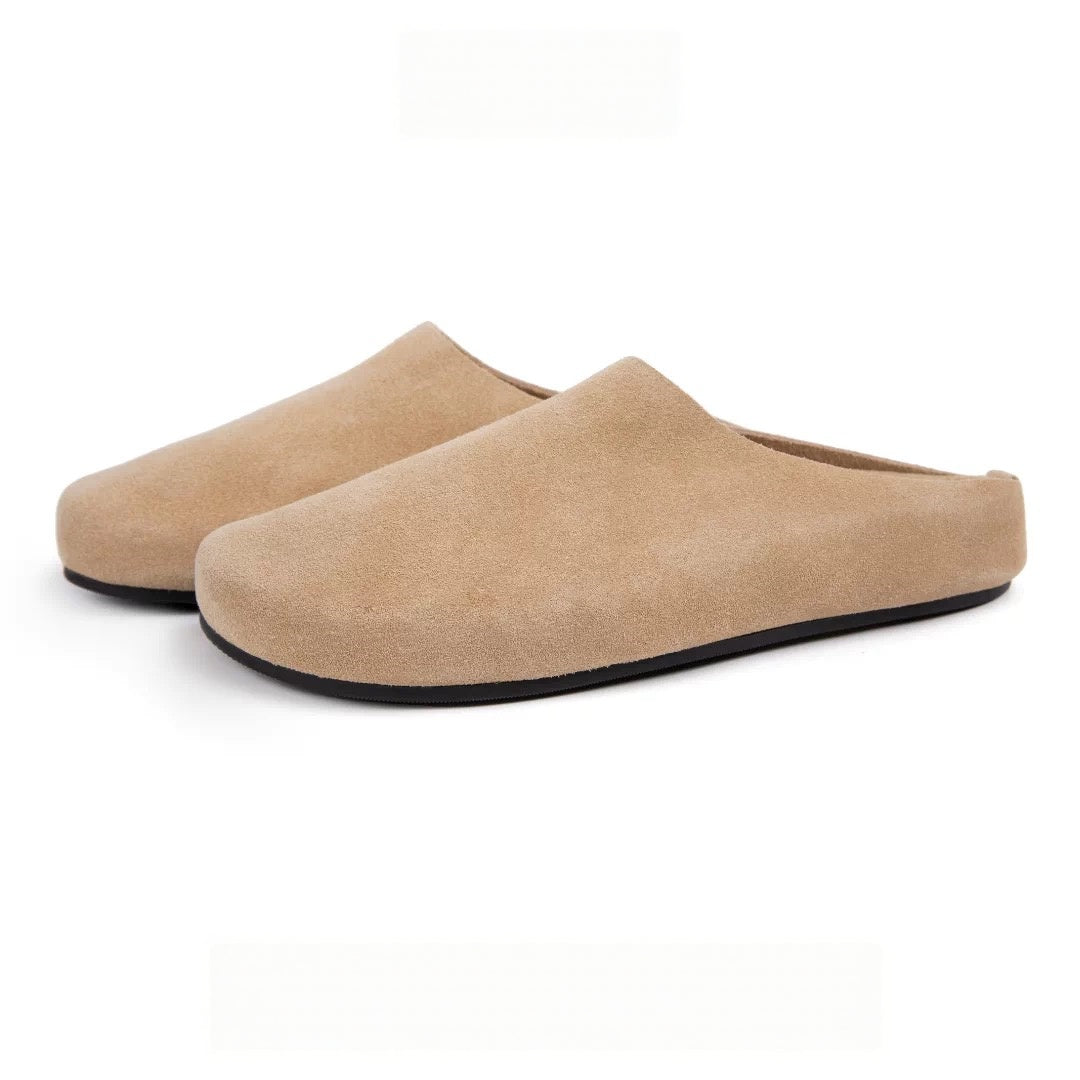 The Dual Stride Beige Suede Slip-On Mules