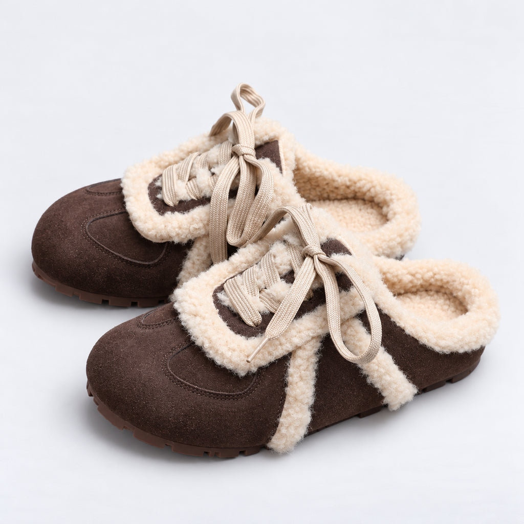 The Dual Stride Women's Dark Brown Cozy Suede Mule Sneakers