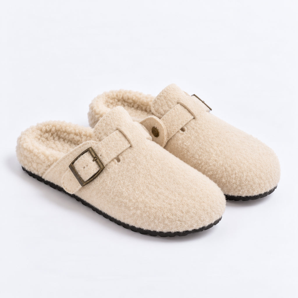The Dual Stride Cozy Fleece Buckle Mules