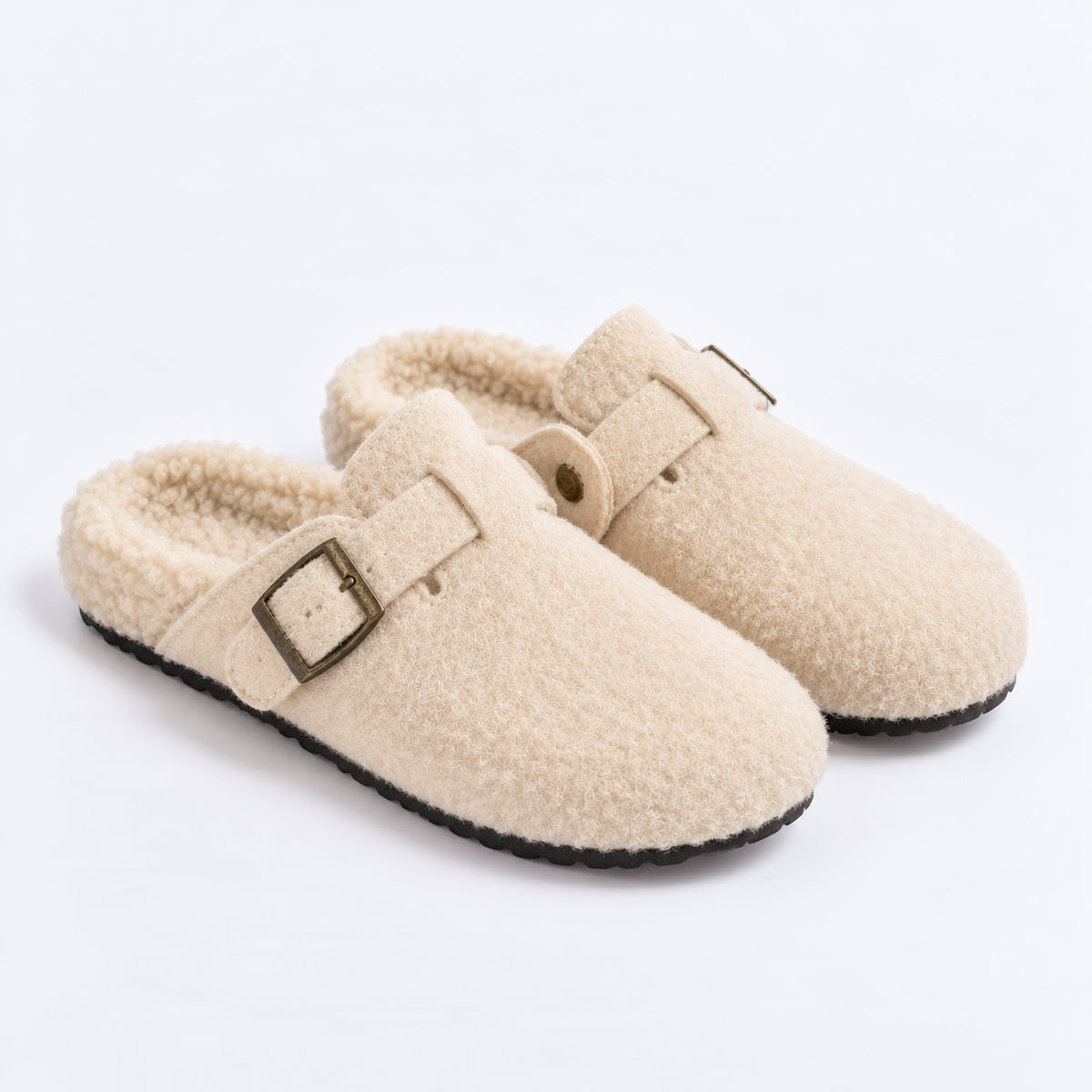 The Dual Stride Cozy Fleece Buckle Mules