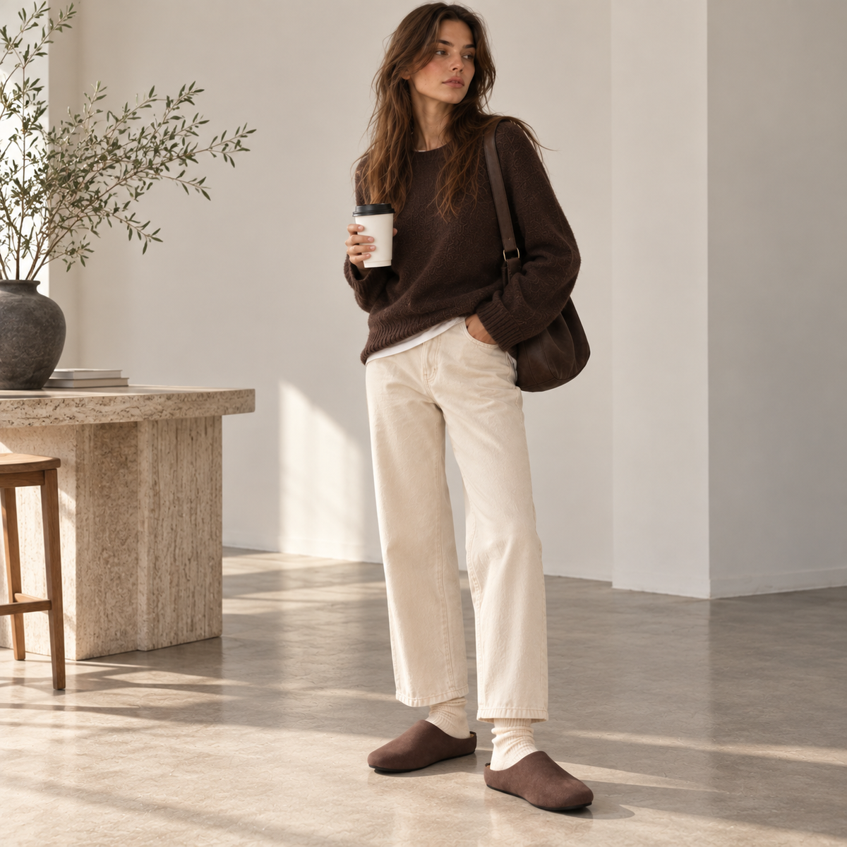 The Dual Stride Taupe Brown Suede Slip-On Mules