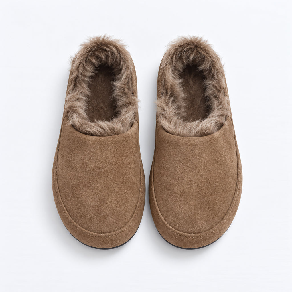The Dual Stride Women's Brown Suede Fur Lined Mule Slippers