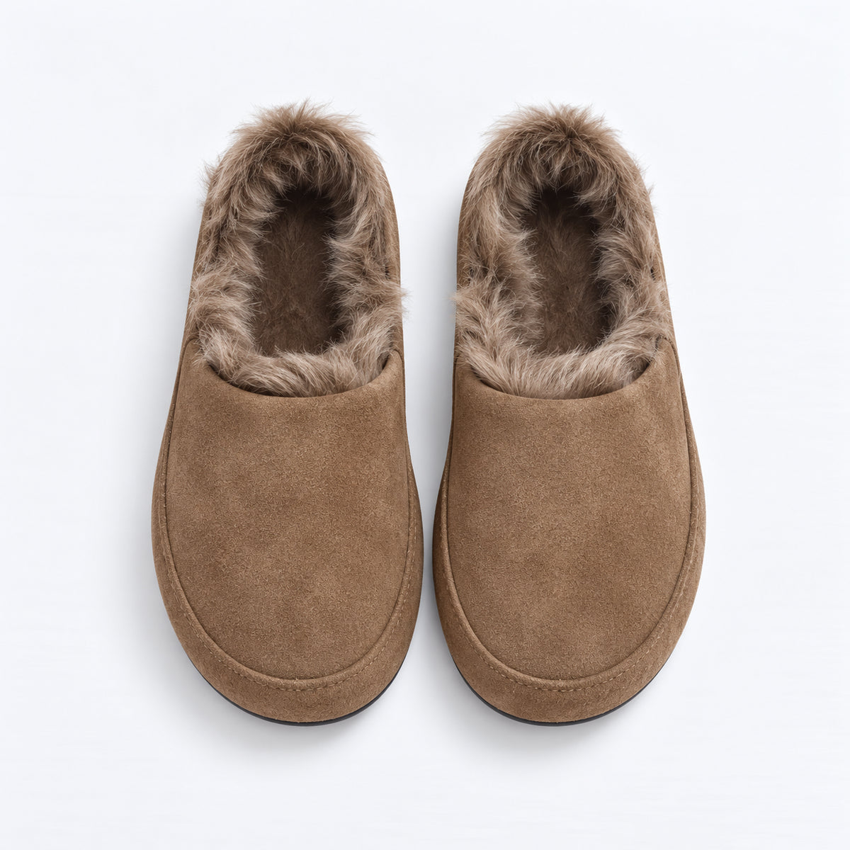 The Dual Stride Women's Brown Suede Fur Lined Mule Slippers