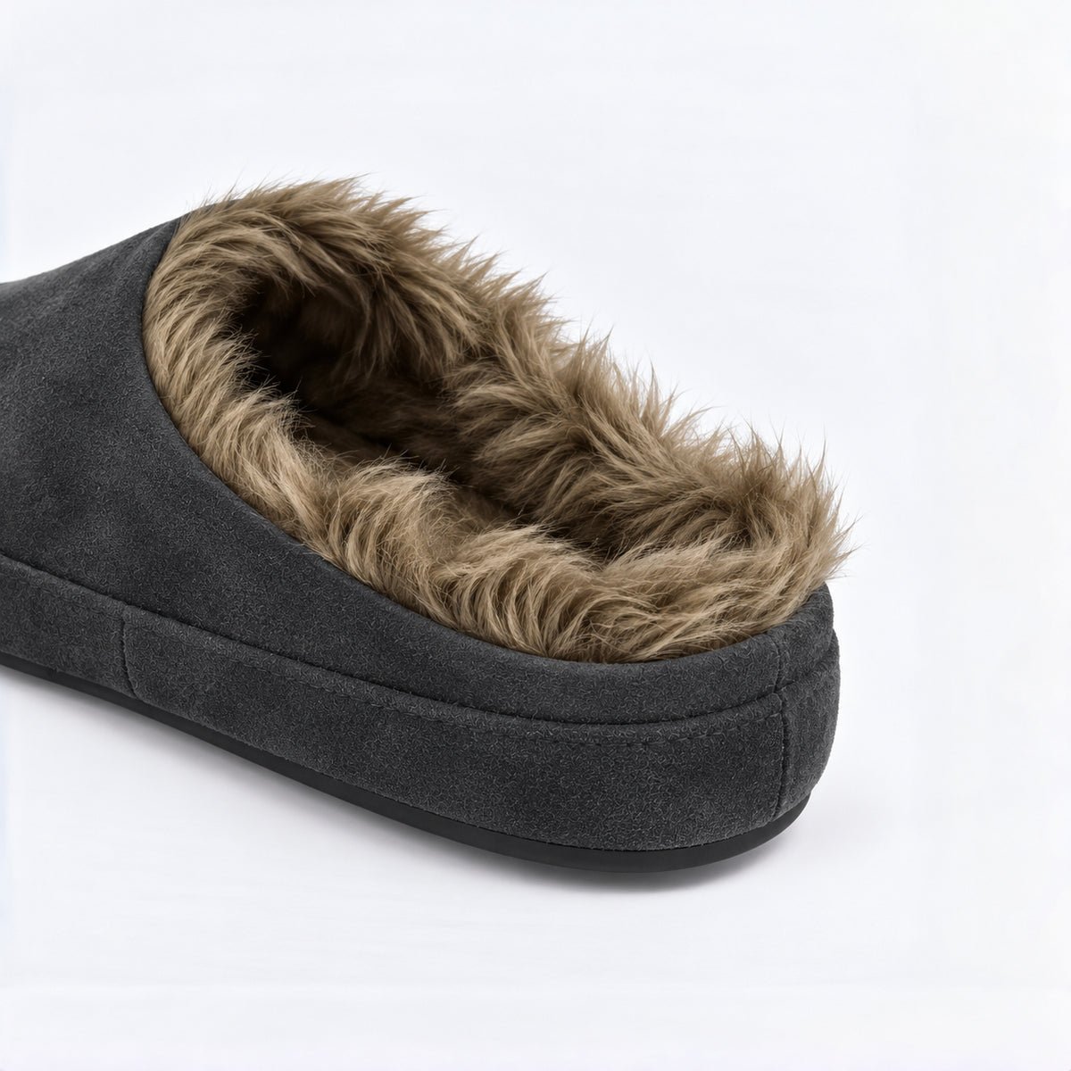 The Dual Stride Women's Grey Suede Fur Lined Mule Slippers