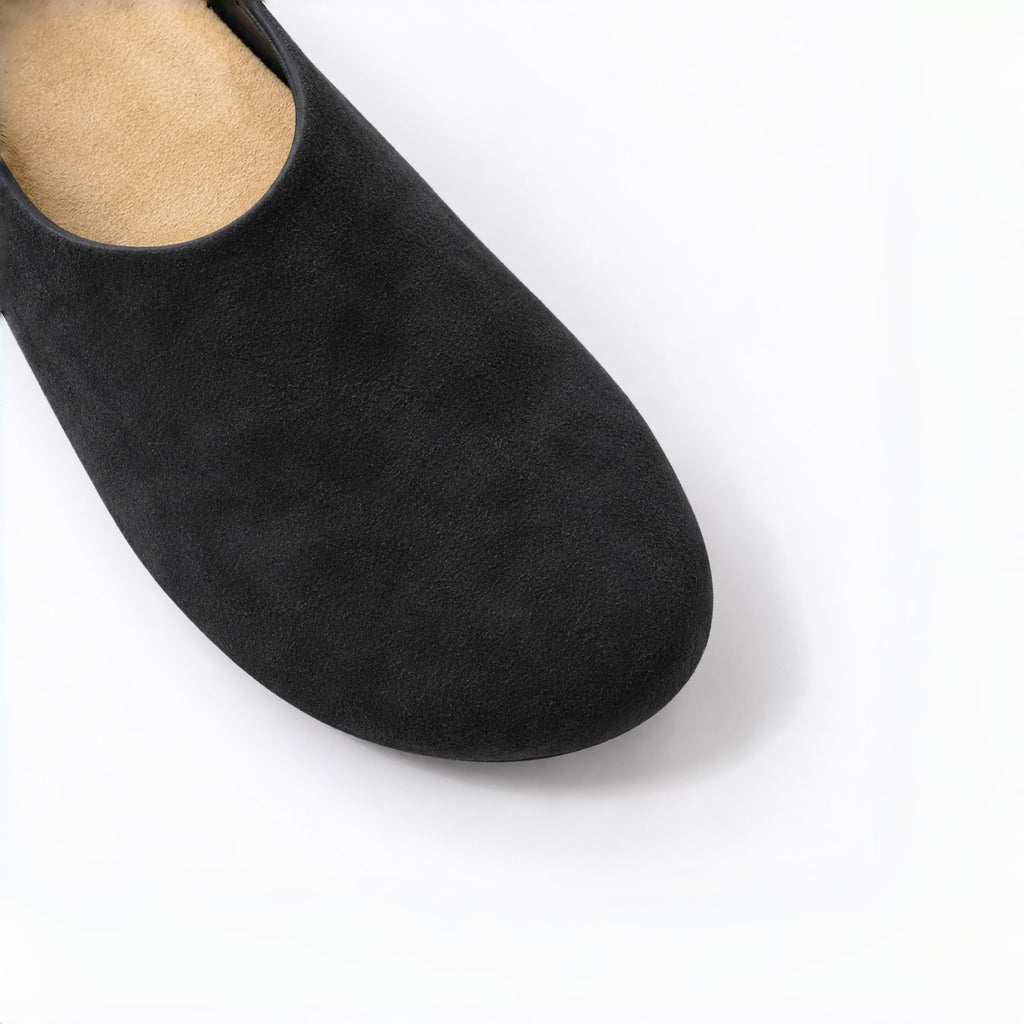 The Dual Stride Black Suede Slip-On Mules