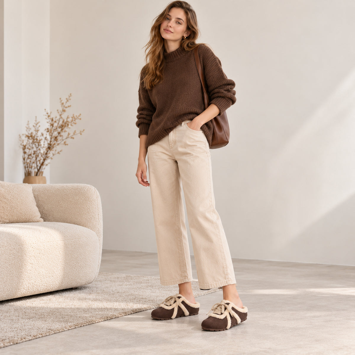 The Dual Stride Women's Dark Brown Cozy Suede Mule Sneakers