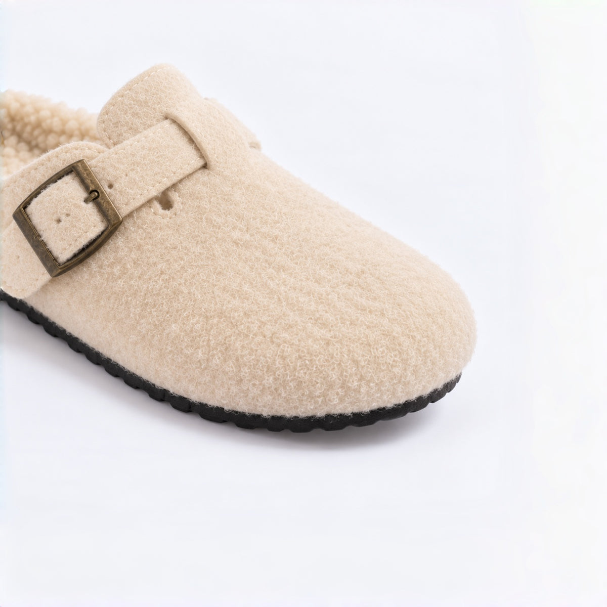 The Dual Stride Cozy Fleece Buckle Mules