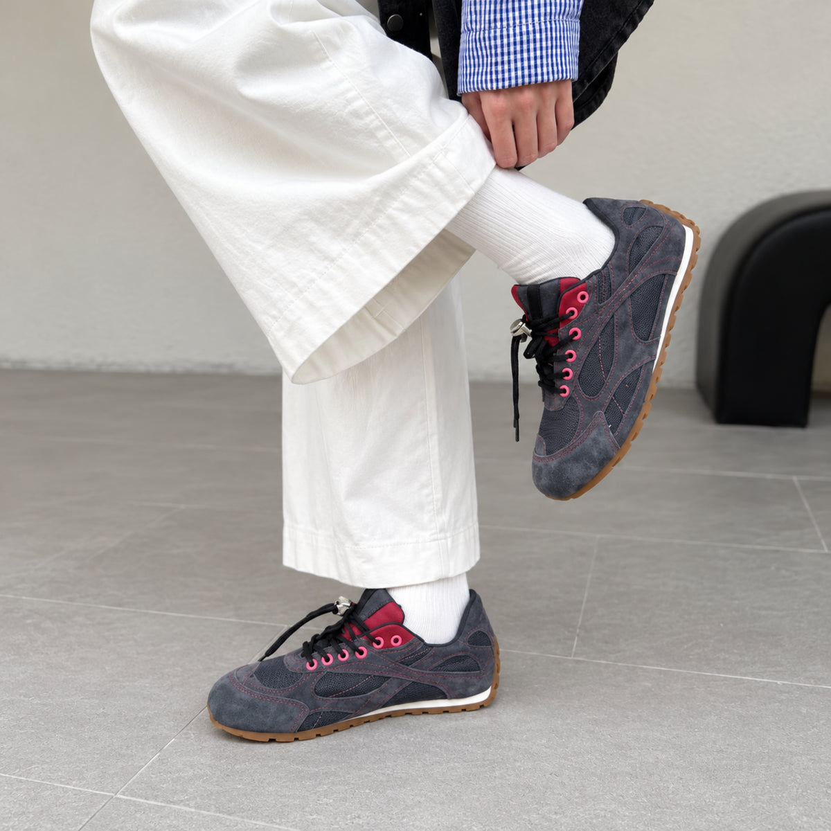The Dual Stride Charcoal Gray Retro Sneakers