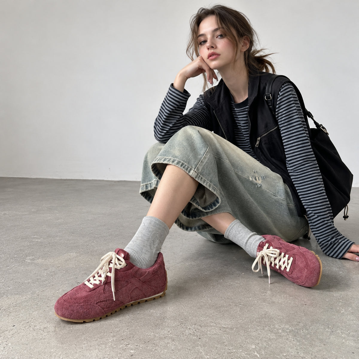The Dual Stride Women's Vintage Rose Suede Retro Lace-Up Casual Sneakers