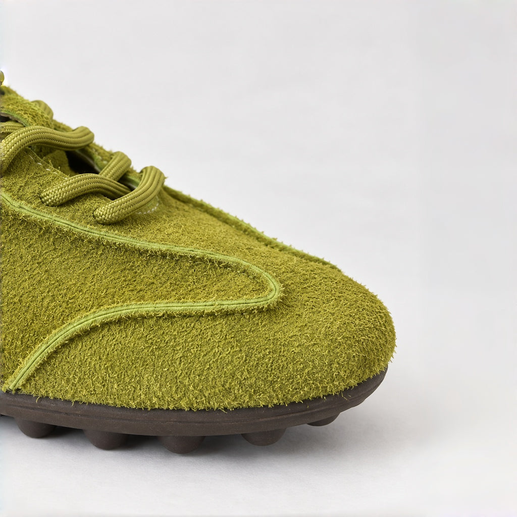The Dual Stride Olive Green Suede Retro Sneakers