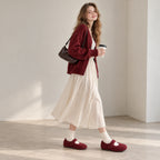 The Dual Stride  Red Cozy Fleece Mary Jane Flats