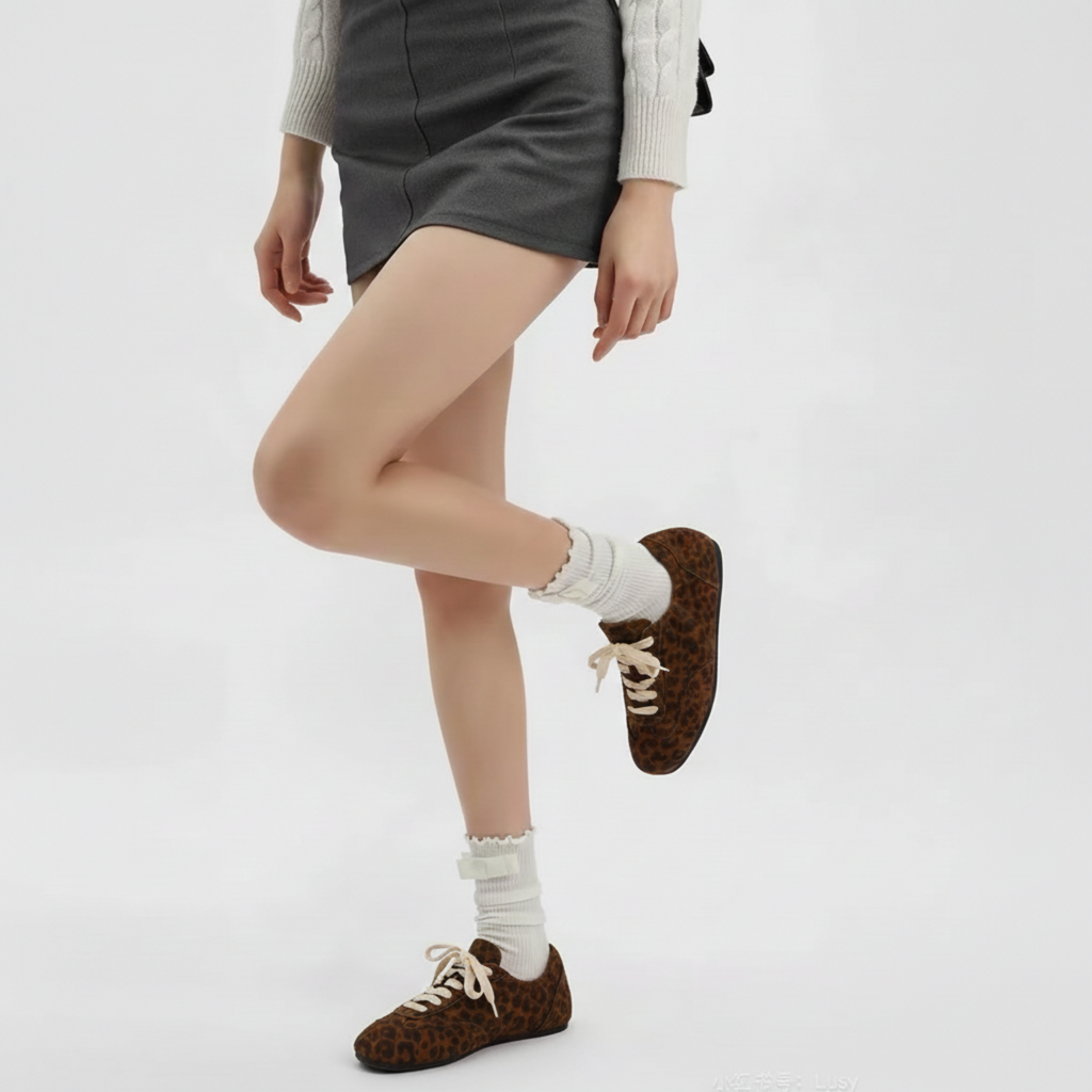 The Dual Stride Women's Leopard Print Suede Ballet Sneakers