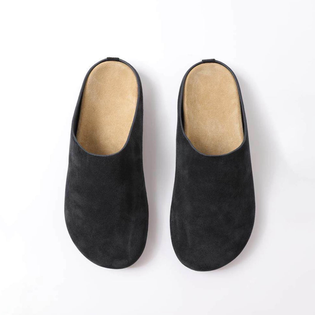 The Dual Stride Black Suede Slip-On Mules