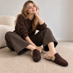 The Dual Stride Women's Dark Brown Suede Faux Fur Loafer Mules – Runs One Size Small