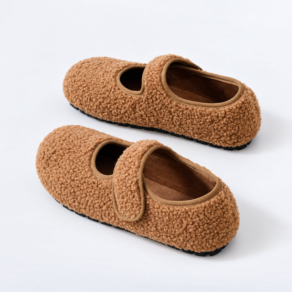 The Dual Stride  Brown  Cozy Fleece Mary Jane Flats