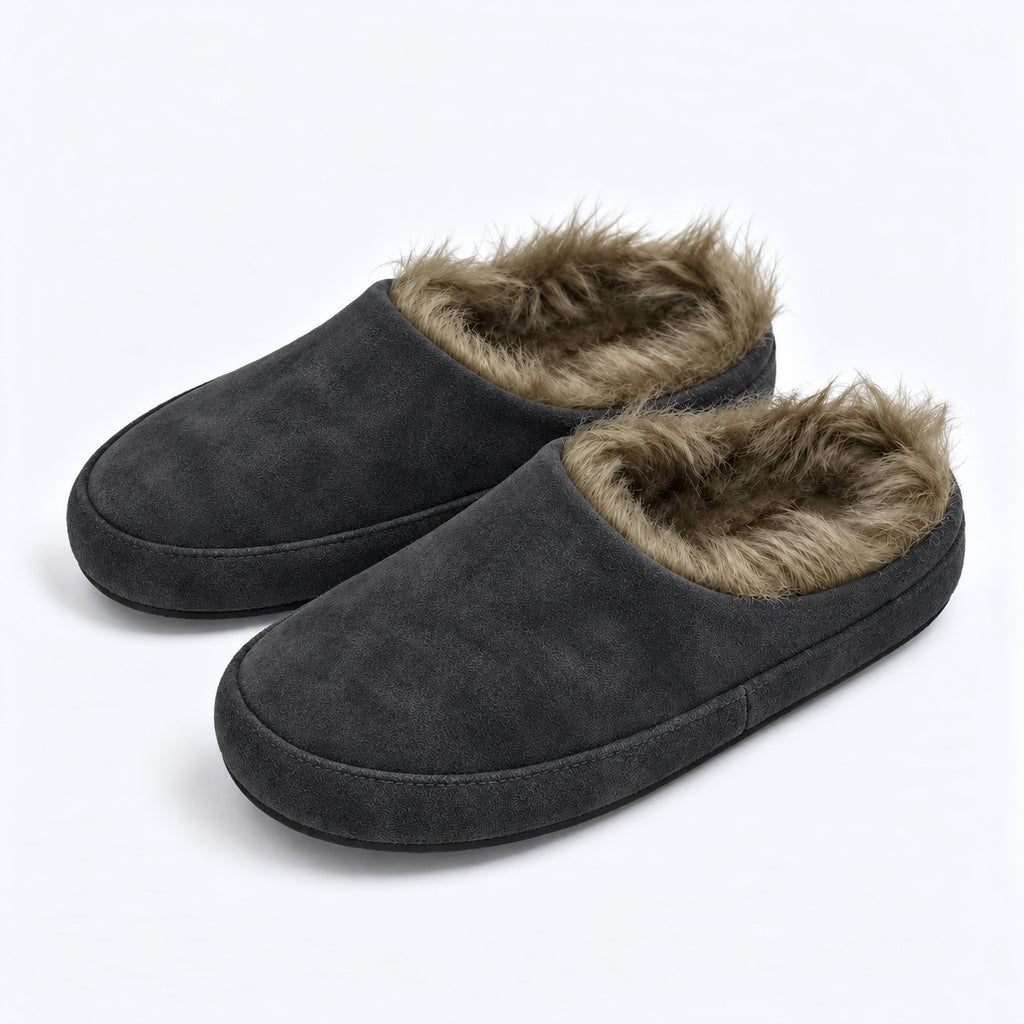 The Dual Stride Women's Grey Suede Fur Lined Mule Slippers