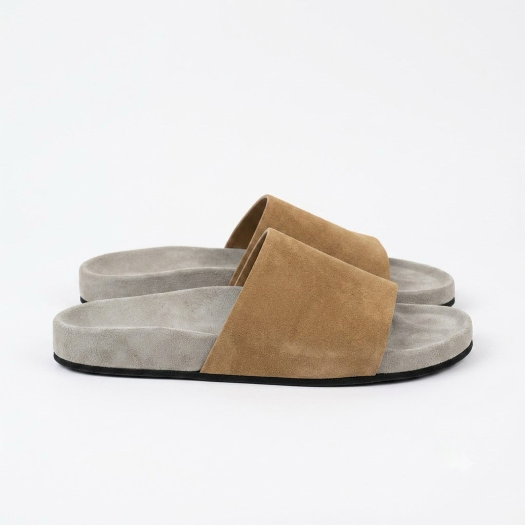 The Dual Stride Beige Minimalist Suede Slide Sandals