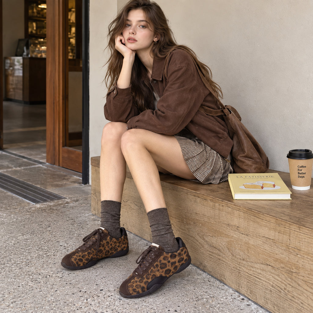 The Dual Stride Leopard Brown Retro Sneakers
