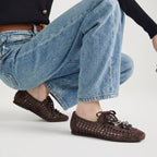 The Dual Stride Brown Open-Weave Suede Flats